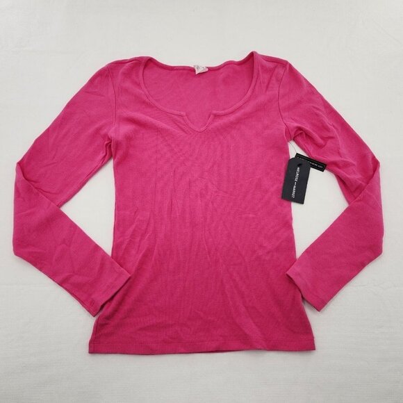 Melrose and Market Womens Size Medium Pink Micro Rib Long Sleeve Tee T-Shirt - Picture 1 of 6